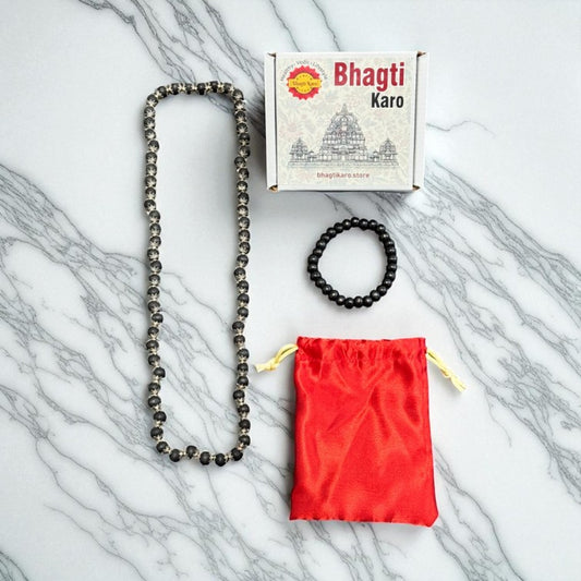 Combo of Original Silver Karungali Malai & Karungali Bracelet with Free Gifts