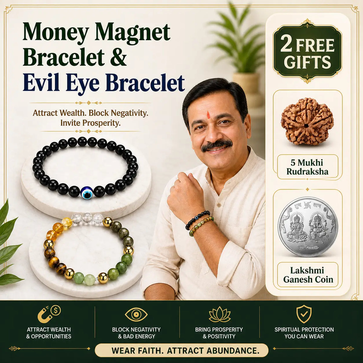 Money Magnet Bracelet and Evil Eye Bracelet + 2 Free Gifts