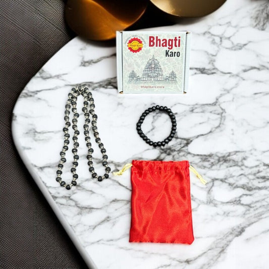 Combo of Original Silver Karungali Malai & Karungali Bracelet with Free Gifts