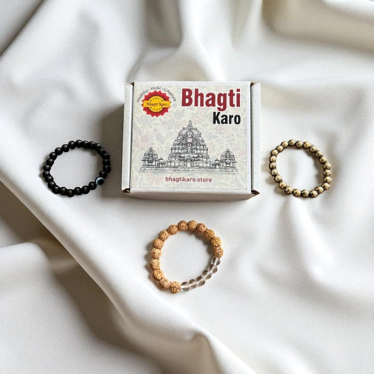 Combo of Pyrite Bracelet, Evil Eye Bracelet & Rudraksha with Clear Crystals Bracelets + Free Gifts