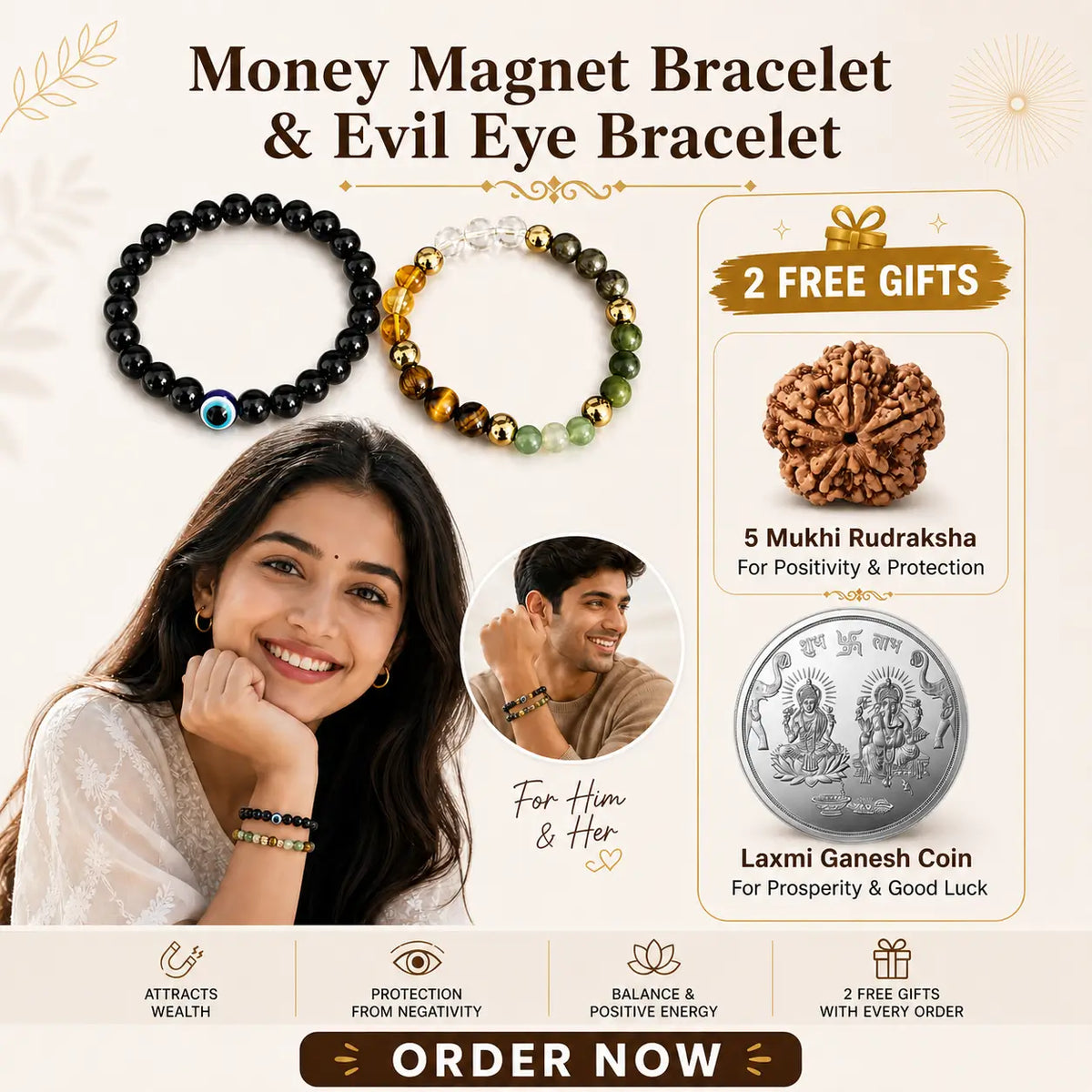 Money Magnet Bracelet and Evil Eye Bracelet + 2 Free Gifts