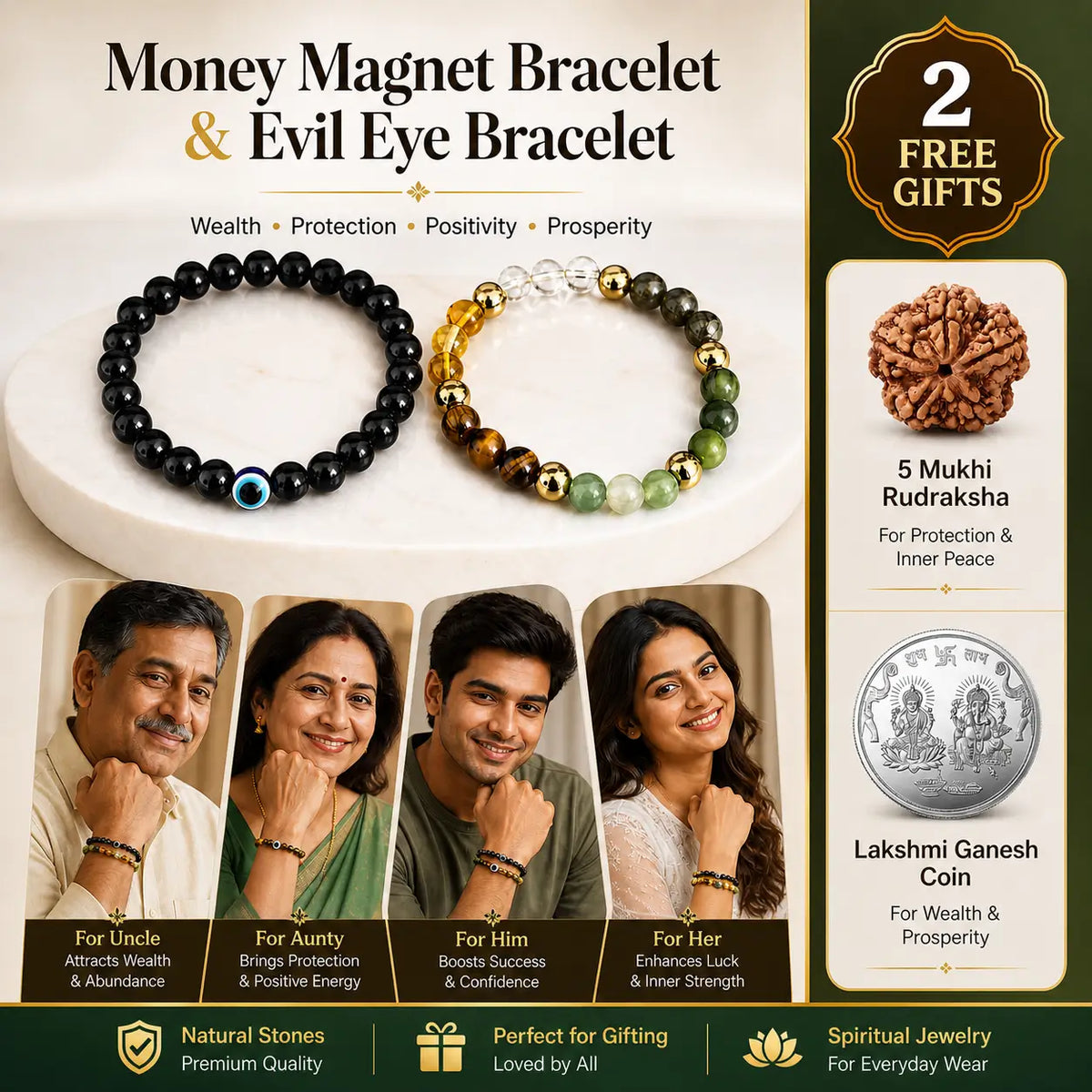 Money Magnet Bracelet and Evil Eye Bracelet + 2 Free Gifts