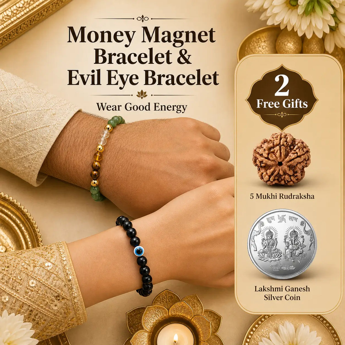 Money Magnet Bracelet and Evil Eye Bracelet + 2 Free Gifts