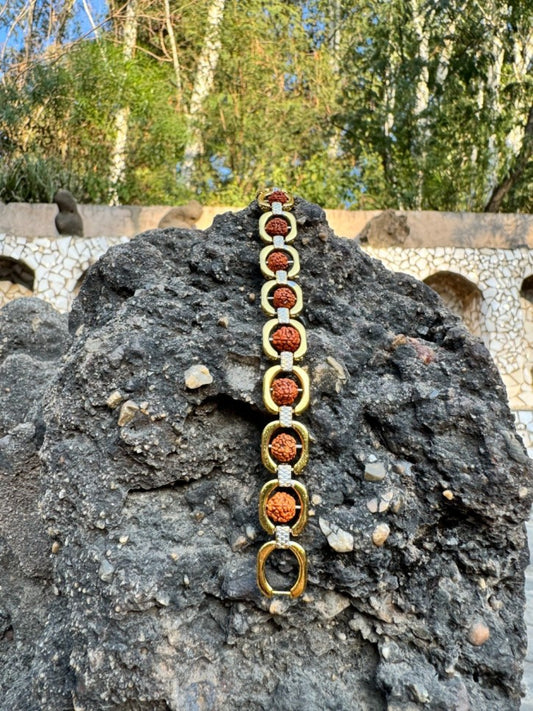 Gold Plated Modern Rudraksha Bracelet (Buy 1 Get 1 Free) + Free Gifts