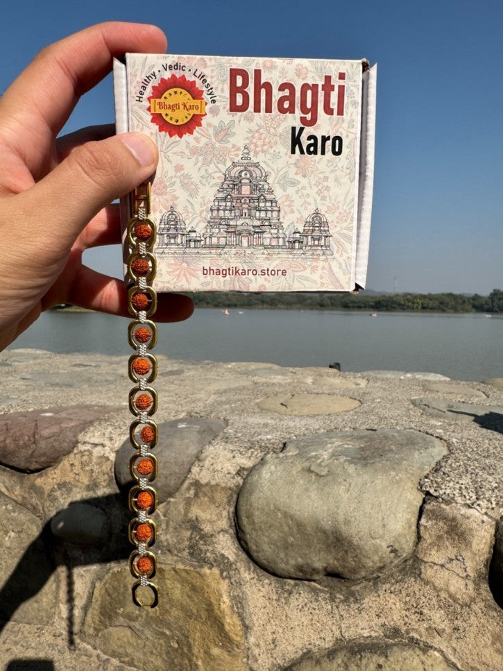 Gold Plated Modern Rudraksha Bracelet (Buy 1 Get 1 Free) + Free Gifts